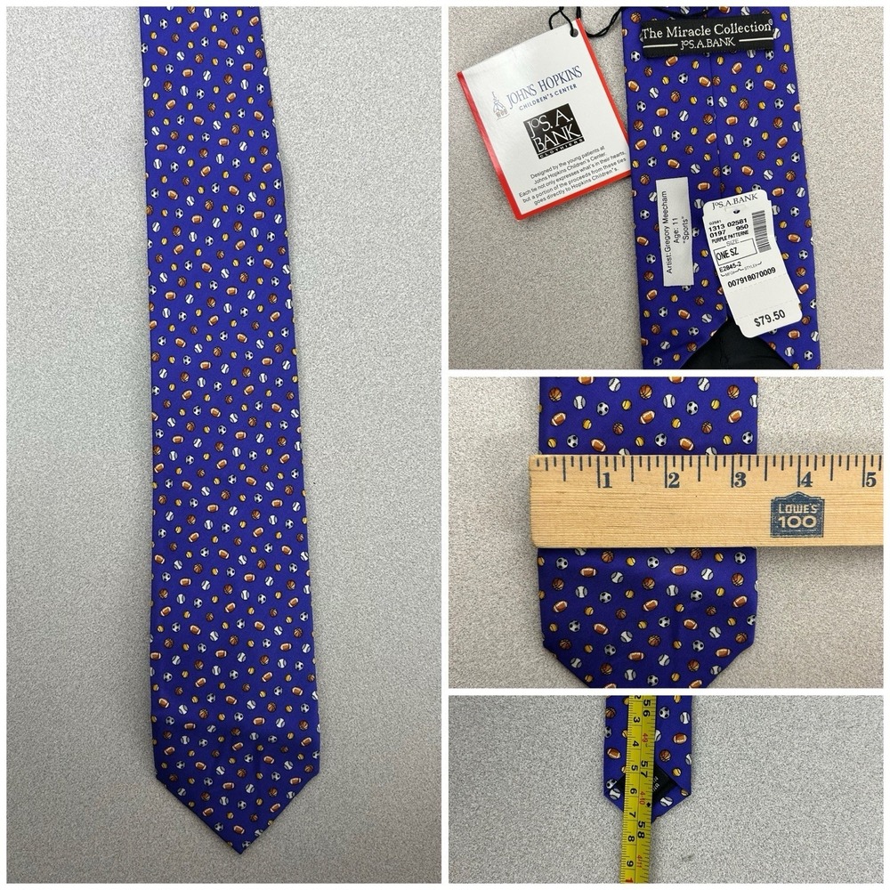 JOS A BANK Sports Ball Purple Silk Tie John's Hopkins Miracle Collection NWT $80